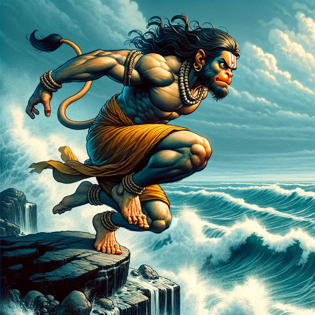 Hanuman Prepares to Jump Across the Ocean